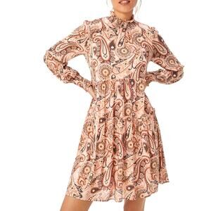 Anthropologie Paisley Tiered Knee-Length Dress Women's L Peach Flowy Ruffled NEW
